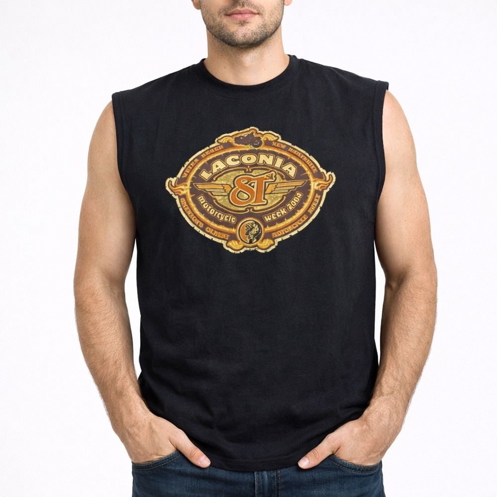 Champion Laconia Motorcycle Week 2004 Sleeveless Shirt Mens Large Black‎ Biker L